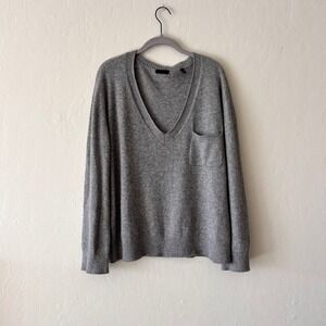 ATM Anthony Thomas Melillo Womens Gray 100% Cashmere V-Neck Pocket Sweater M